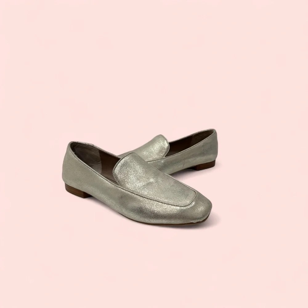 Donald J. Pliner Haro Silver Metallic Leather Slip On Loafer Women’s 8 M